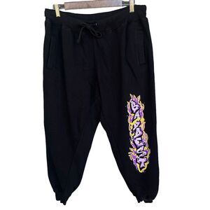 Grafitti Spellout Womens Sweatpants Large Black Jogger Pants Athleisure Hip Hop